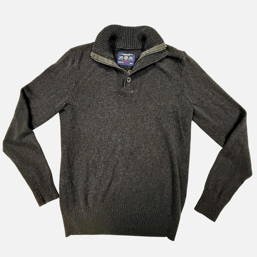 American Eagle Outfitters Men's Dark Gray Quarter‑Button Sweater